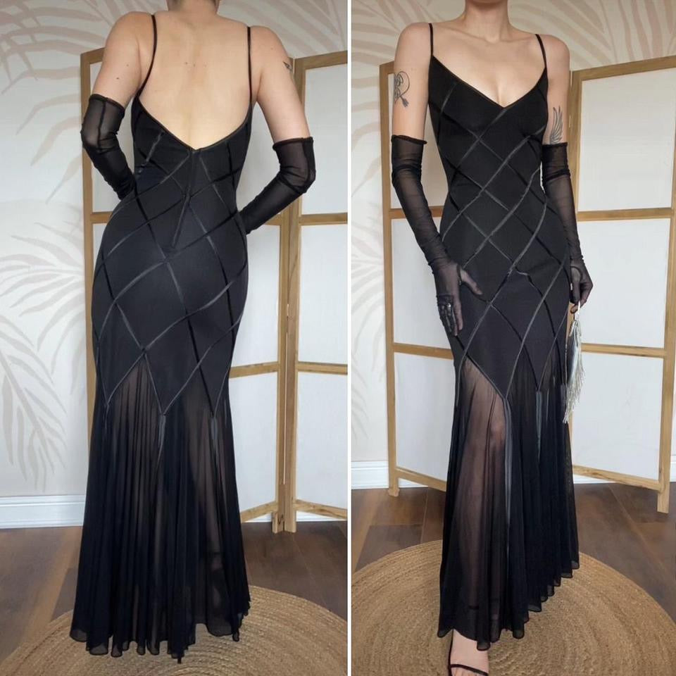 Joseph Ribkoff black stretch sheer detail evening dress uk 16