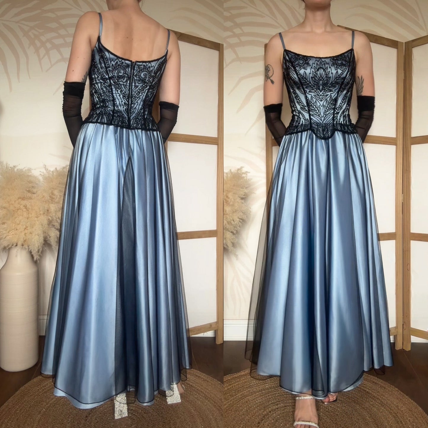 Christine Elizabeth blue & black a-line evening dress uk 10-12