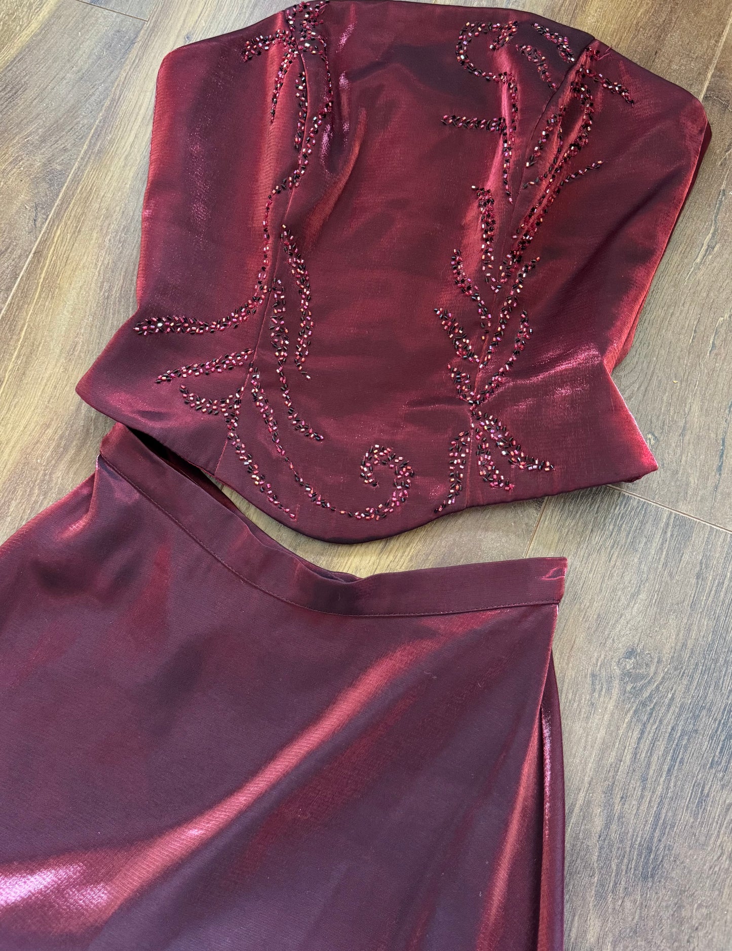 Shimmery dark red 3-piece prom set uk 8-10