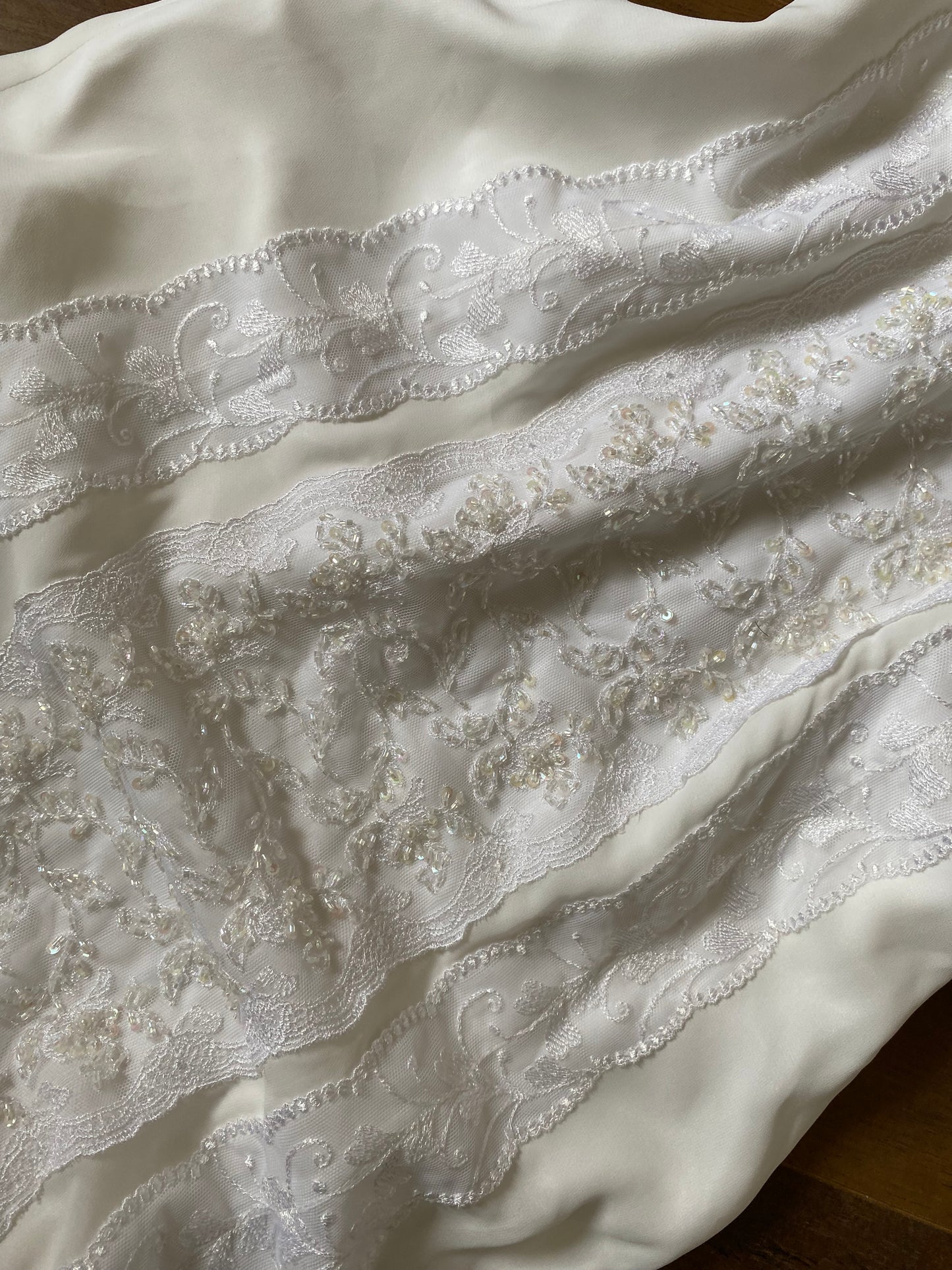 Frank Usher white lace high neck beaded wedding dress UK 12