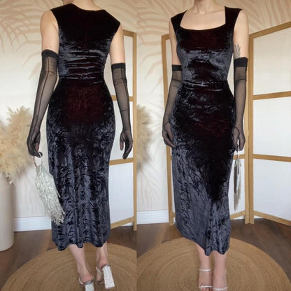 Black velvet stretch 90s crinkle texture slip dress uk 8-10