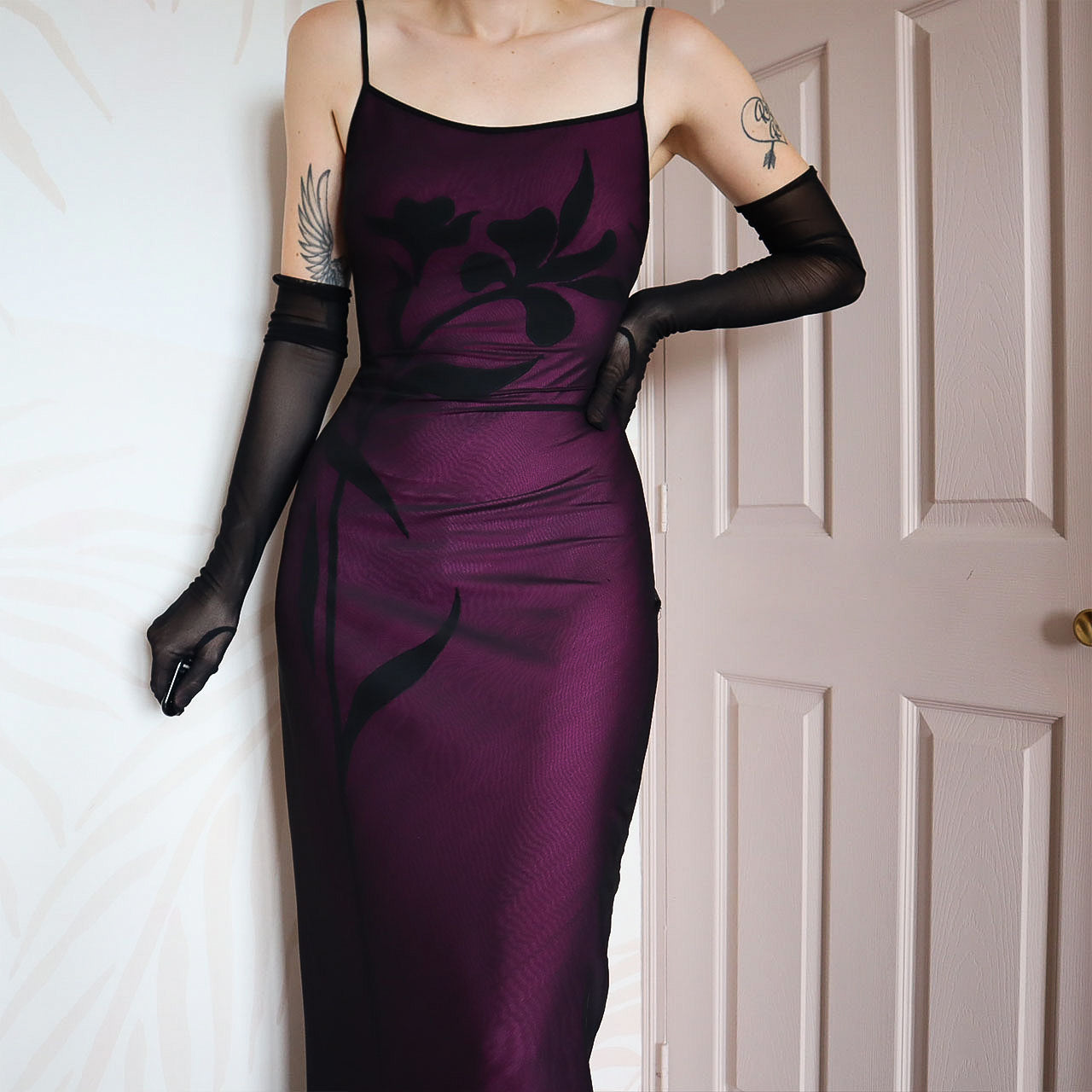 After Six purple stretch evening gown UK 10