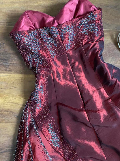 Yve London red beaded prom dress & shawl uk 8-10