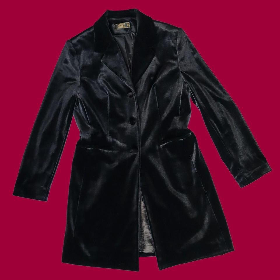 Black velvet long line jacket UK M