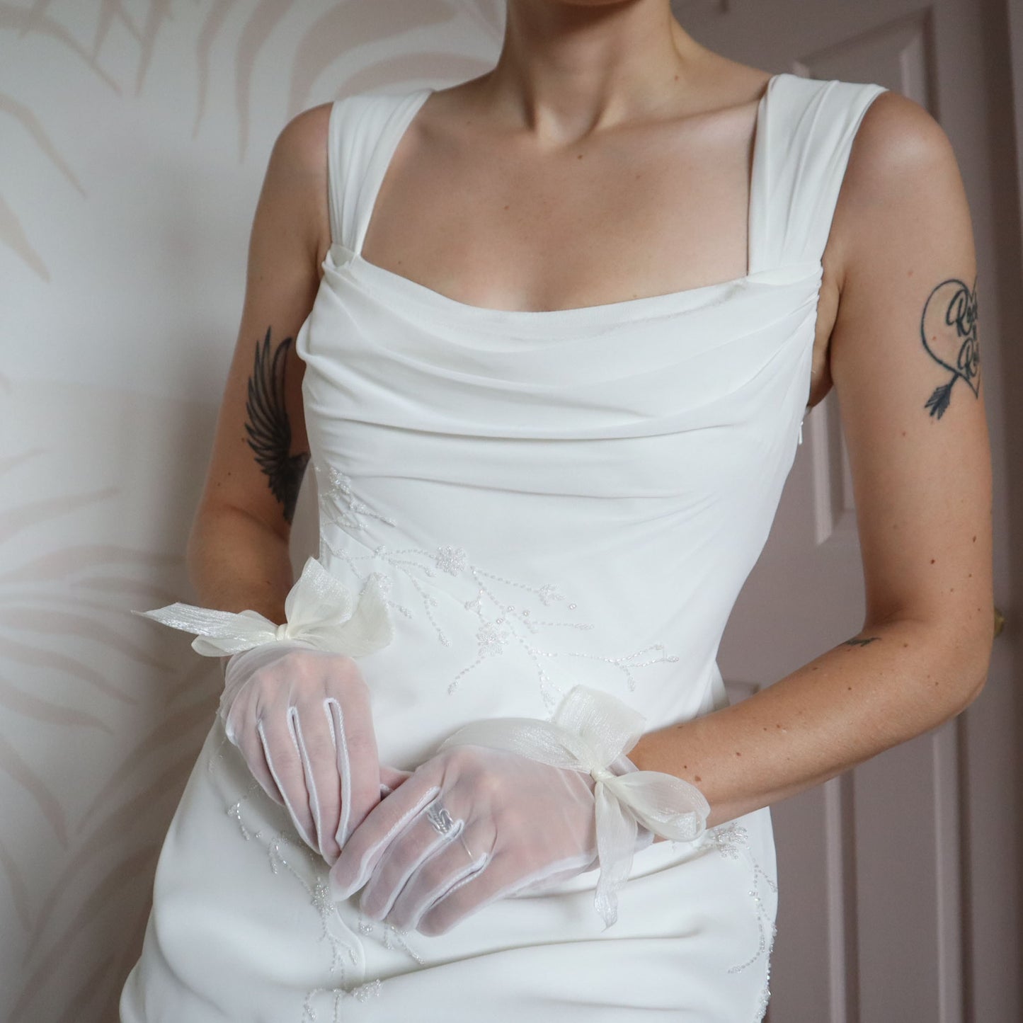 White Victoria Jane chiffon wedding dress UK 12