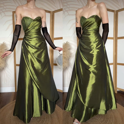 Olive green strapless beaded prom dress & shawl uk 14