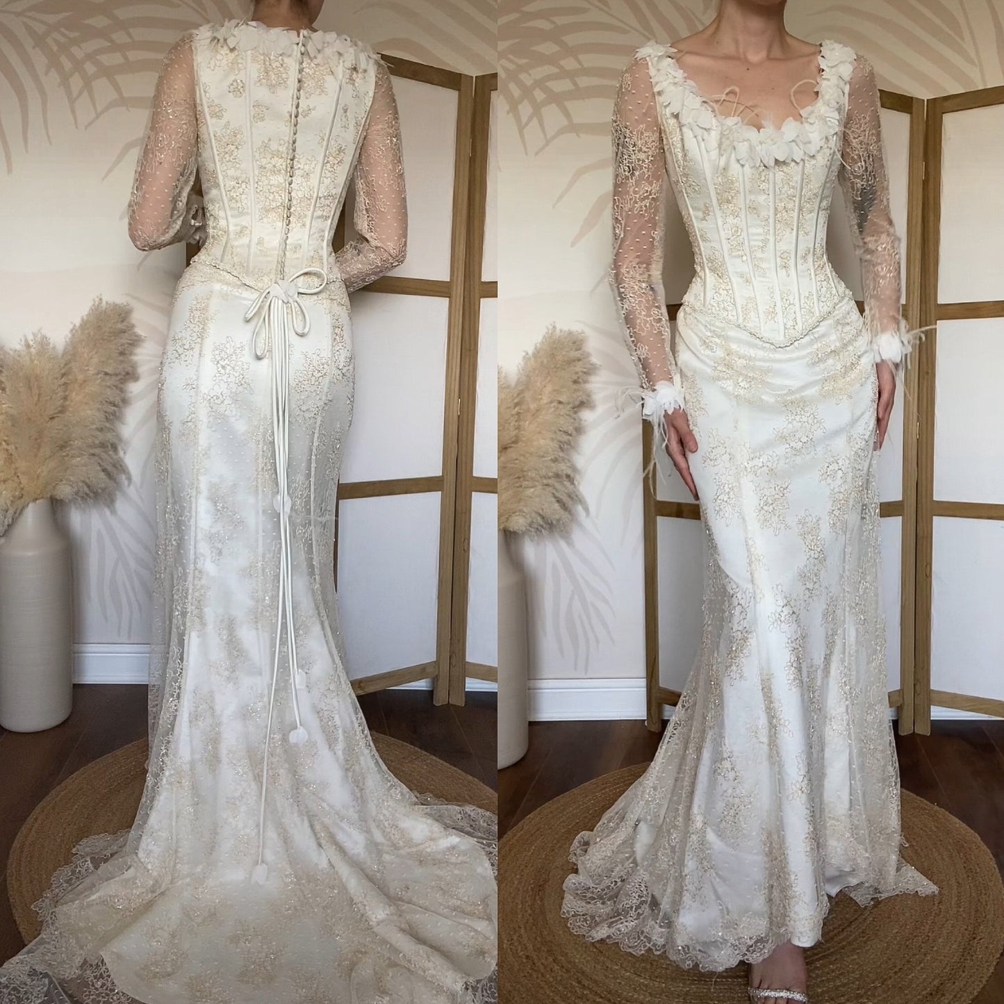Ian Stuart champagne lace wedding dress uk 12
