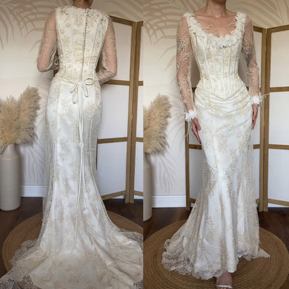 Ian Stuart champagne lace wedding dress uk 12