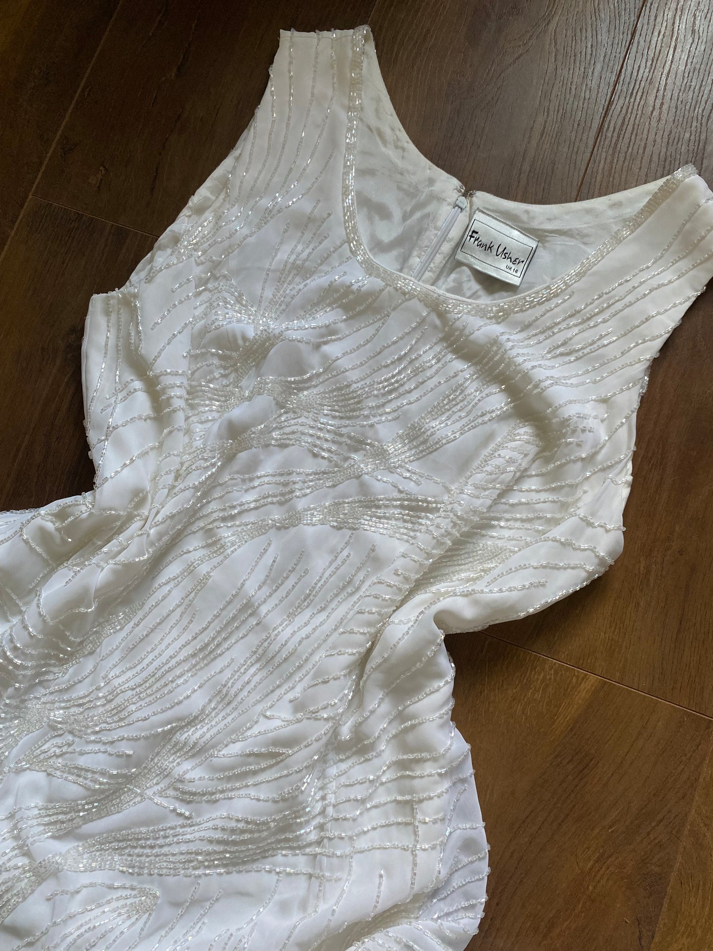 Frank Usher vintage white heavily beaded wedding dress UK 16