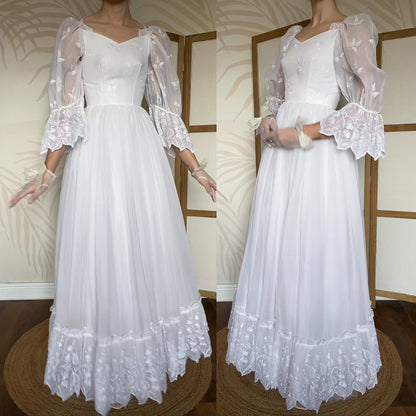 Vintage white embroidered wedding dress uk 6