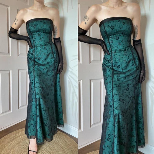 Morgan & Co teal glitter strapless evening dress UK 8-10