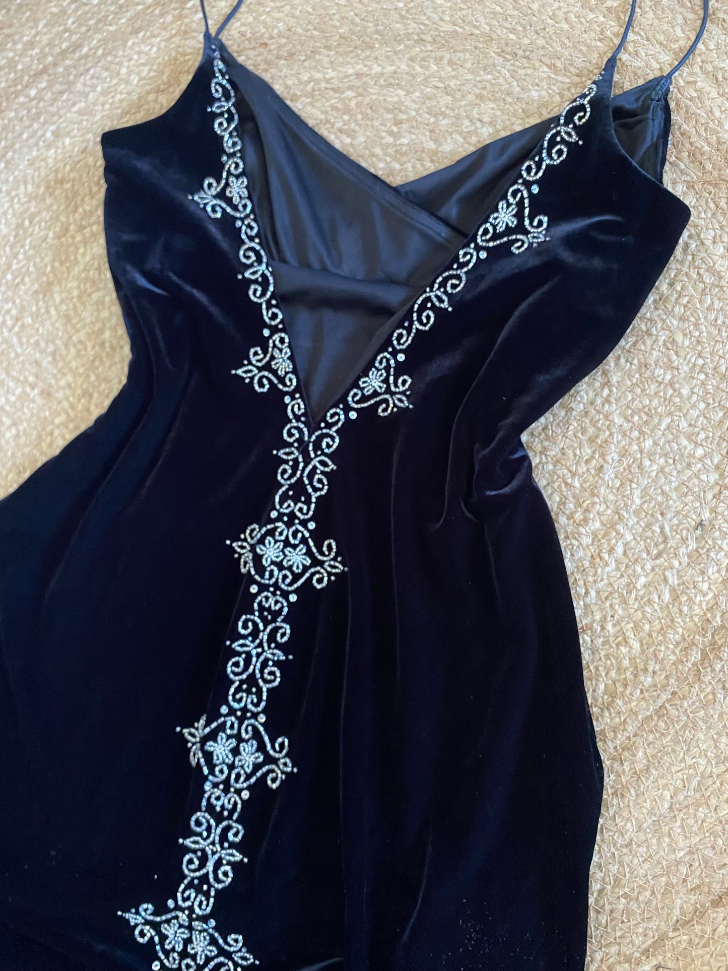 Dave & Johnny black velvet beaded 90s dress uk 12 & 16 available