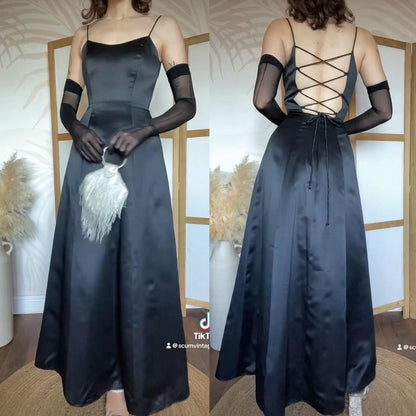 Black lace up back a-line prom dress uk 6