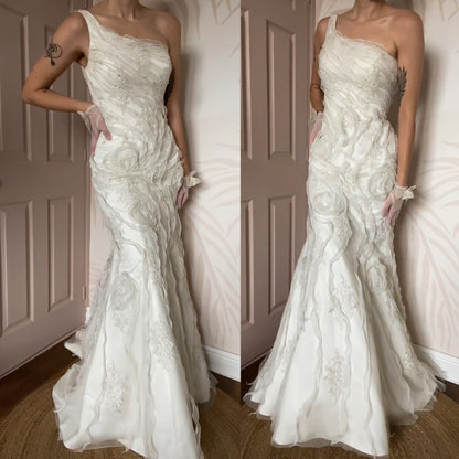 One shoulder lace wedding dress UK 12