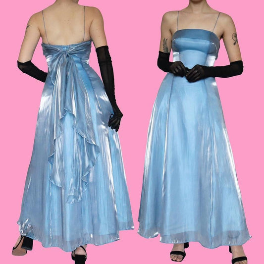 Ice blue silky a-line evening gown UK 10-12