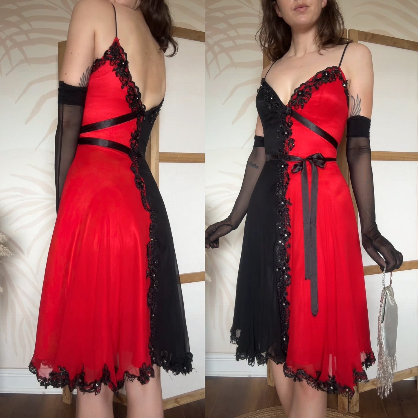 Yve London 100% silk red & black dress uk 14