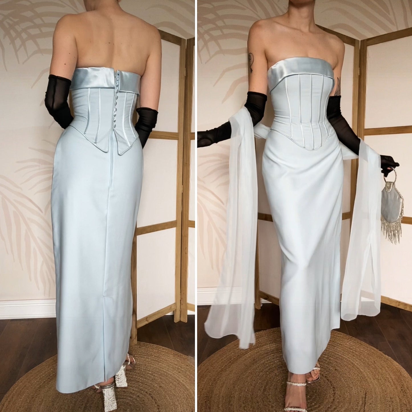 Margaret Lee ice blue strapless evening dress & shawl uk 12