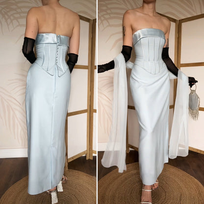Margaret Lee ice blue strapless evening dress & shawl uk 12
