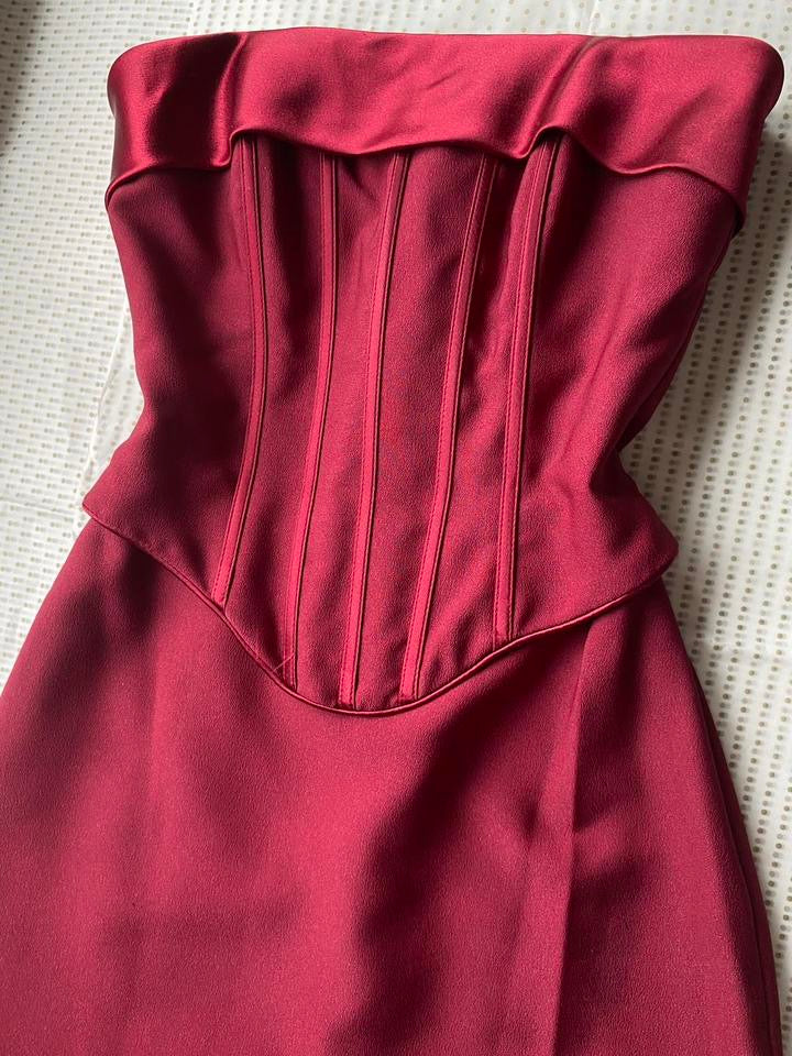 Margaret Lee burgundy strapless evening dress uk 8