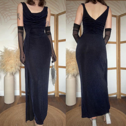 Black & blue metallic stretch evening dress uk 10