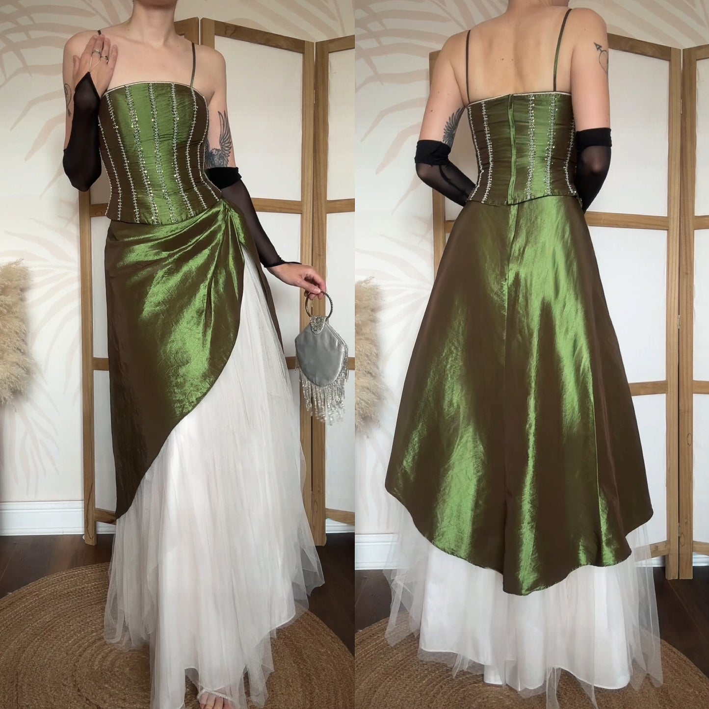 Green taffeta prom fairy 2-piece uk 8