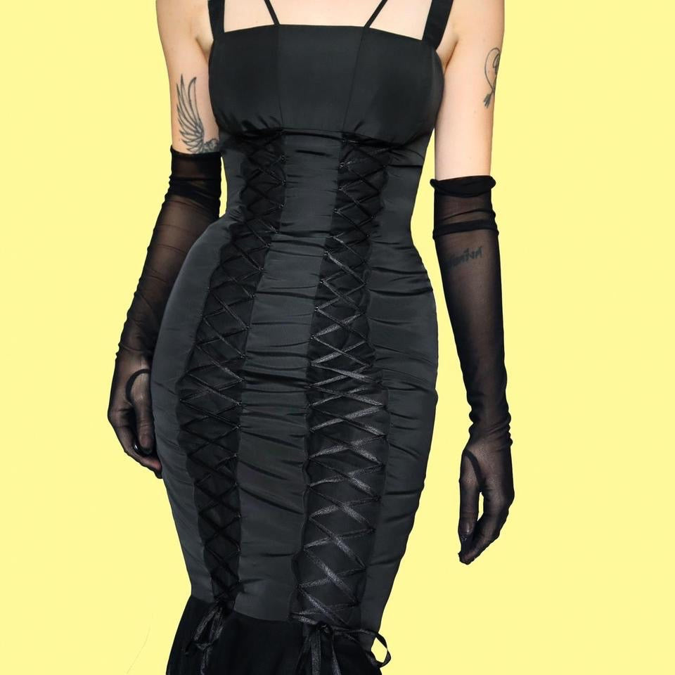 Black John Charles lace fit & flare evening dress UK 10