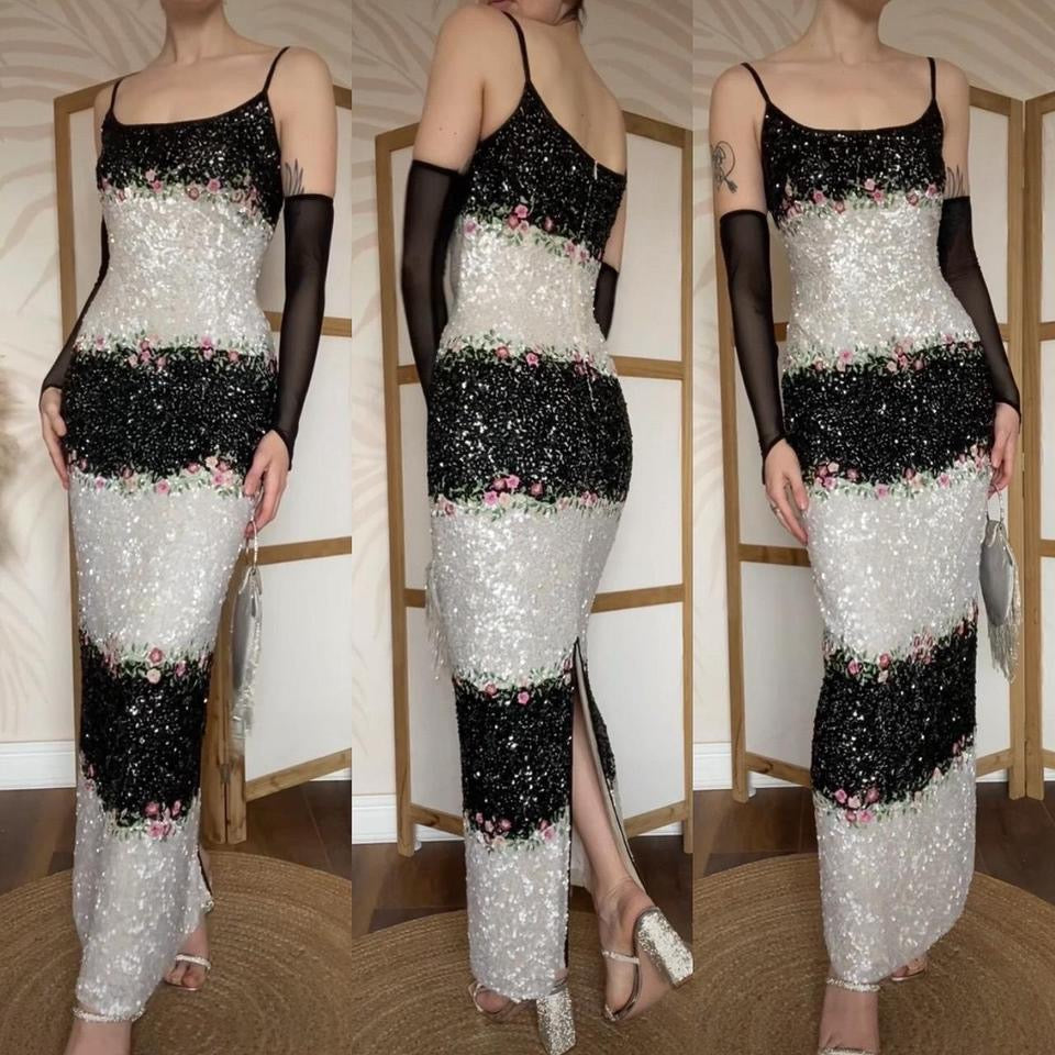 Gia Scala silk black & white sequin evening dress UK 12