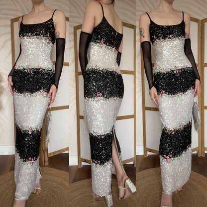 Gia Scala silk black & white sequin evening dress UK 12