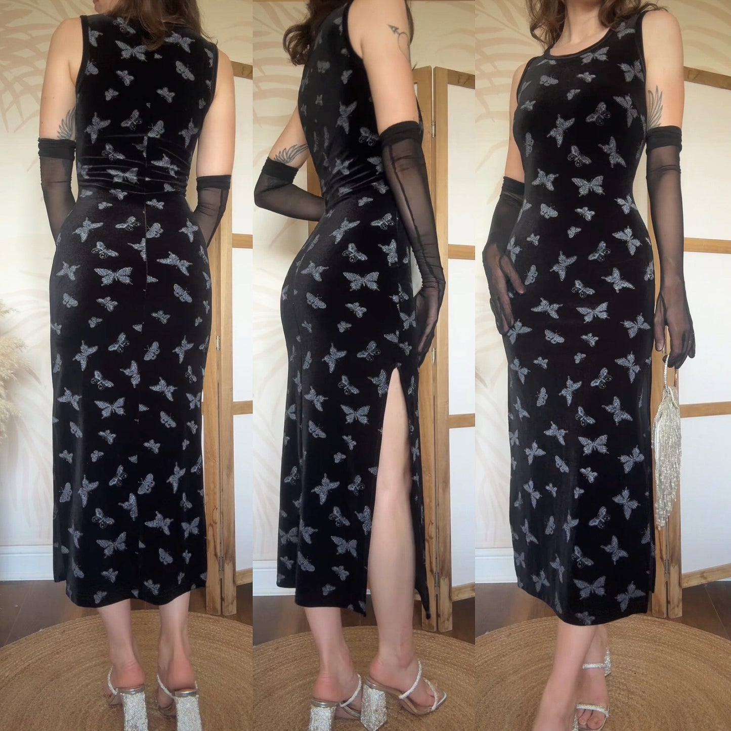 Black velvet butterfly y2k evening dress uk 10