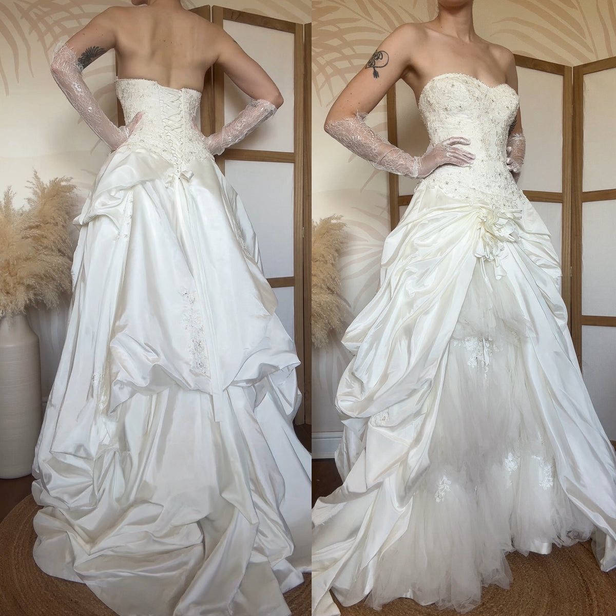 Warm ivory strapless a-line wedding dress uk 12