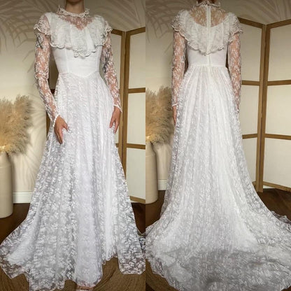 Pronuptia vintage white lace long sleeve wedding dress uk 10