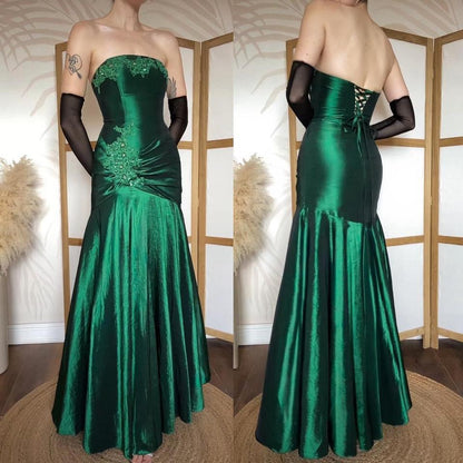 Dark green strapless fit & flare prom dress uk 8