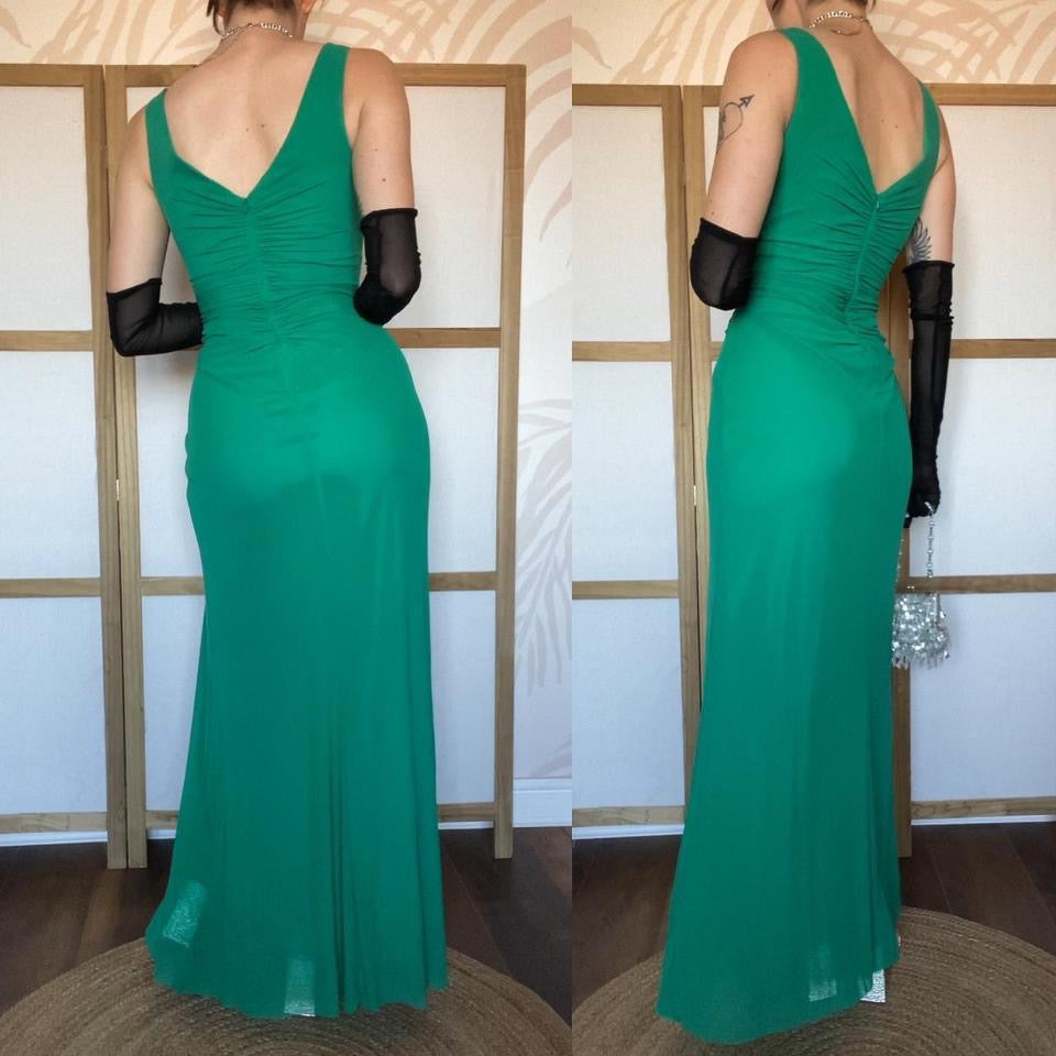Green stretch beaded evening dress UK 10-12