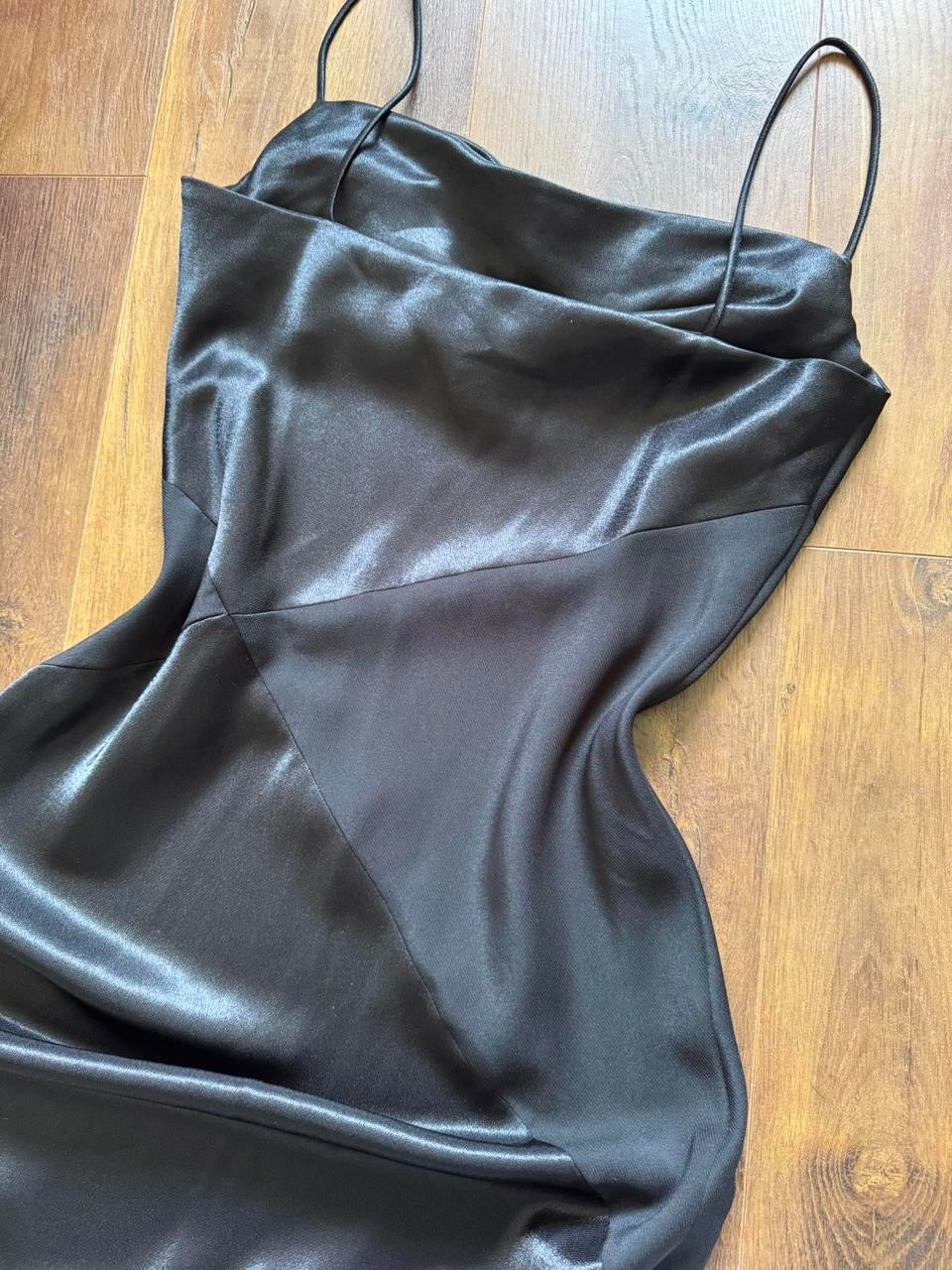 Black satin panelled slip dress uk 12