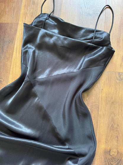 Black satin panelled slip dress uk 12