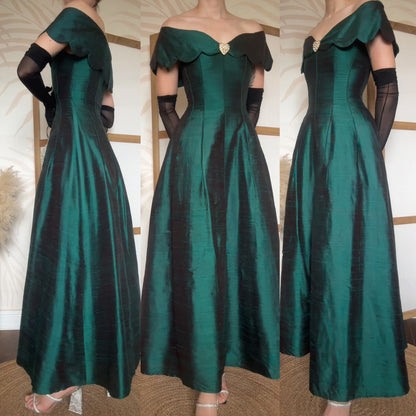 Green 100% silk John Charles evening dress uk 10