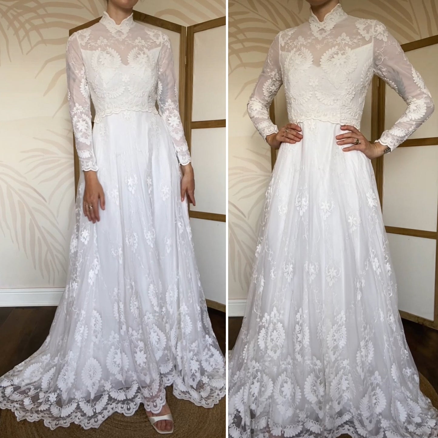 Ellis white lace long sleeve wedding dress uk 10