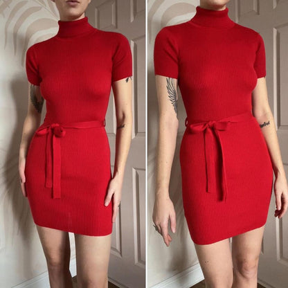 Images red high neck knit mini dress UK 8-10/S