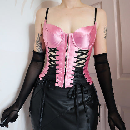 Shirley of Hollywood pink lace up corset UK 36C