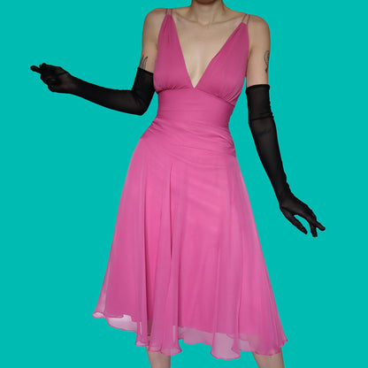 Pink chiffon After Six midi dress UK 12