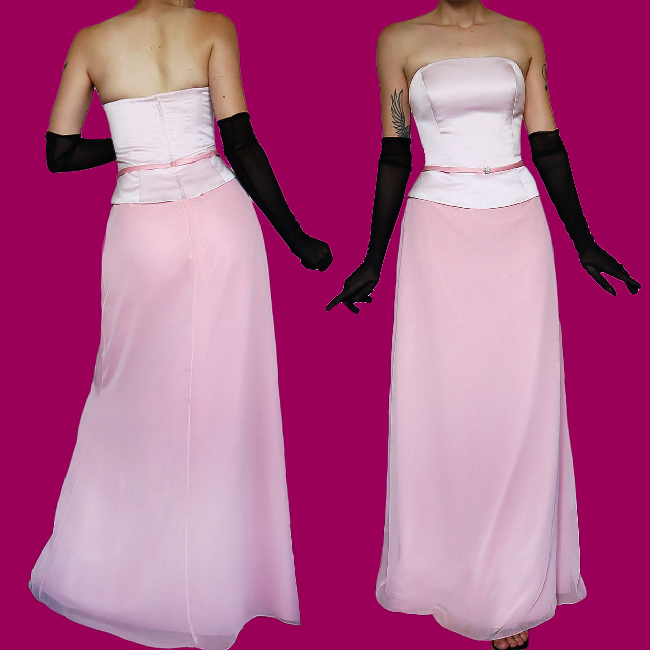 Hilary Morgan pink strapless gown UK 14