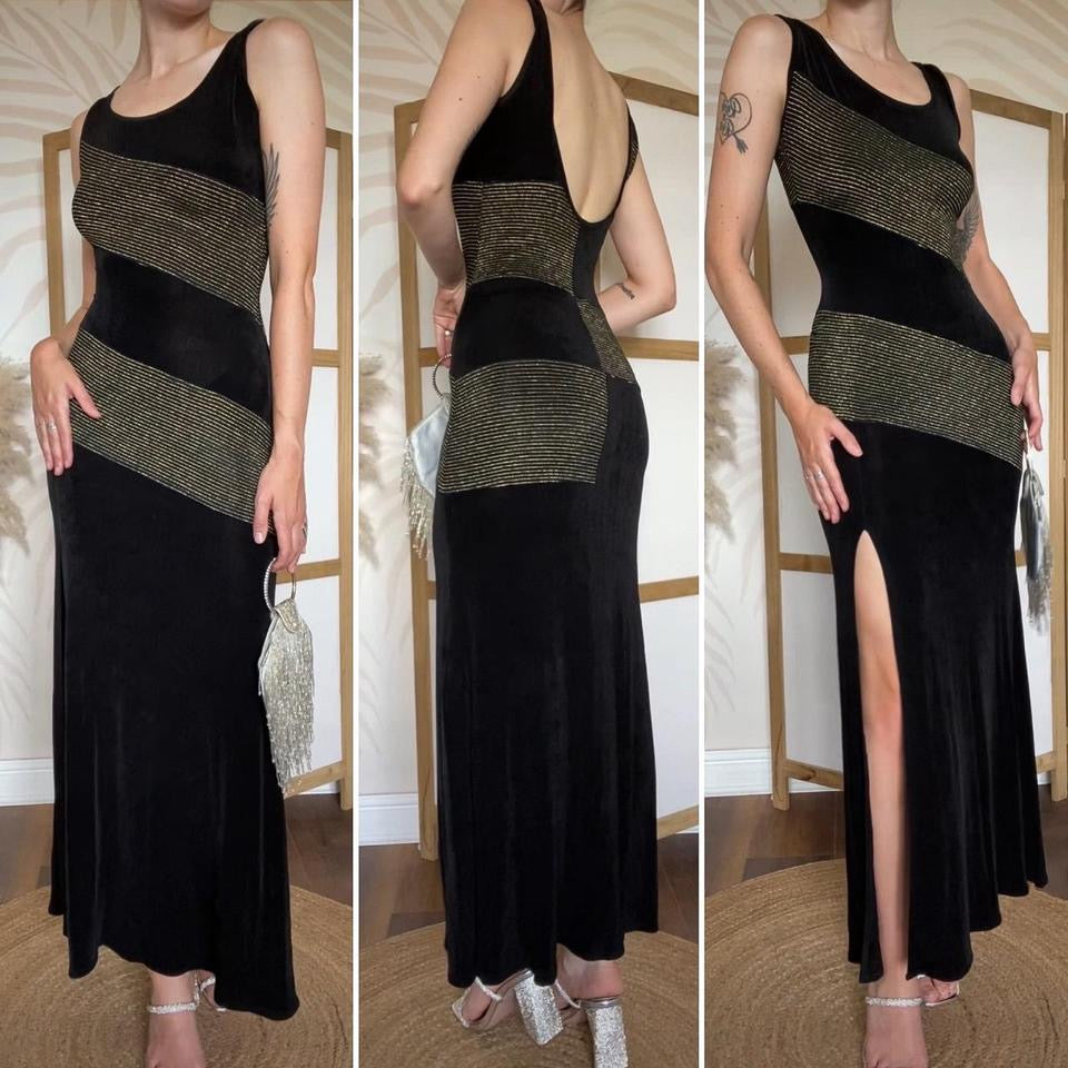 Bernshaw black & gold stretchy bodycon dress uk 10