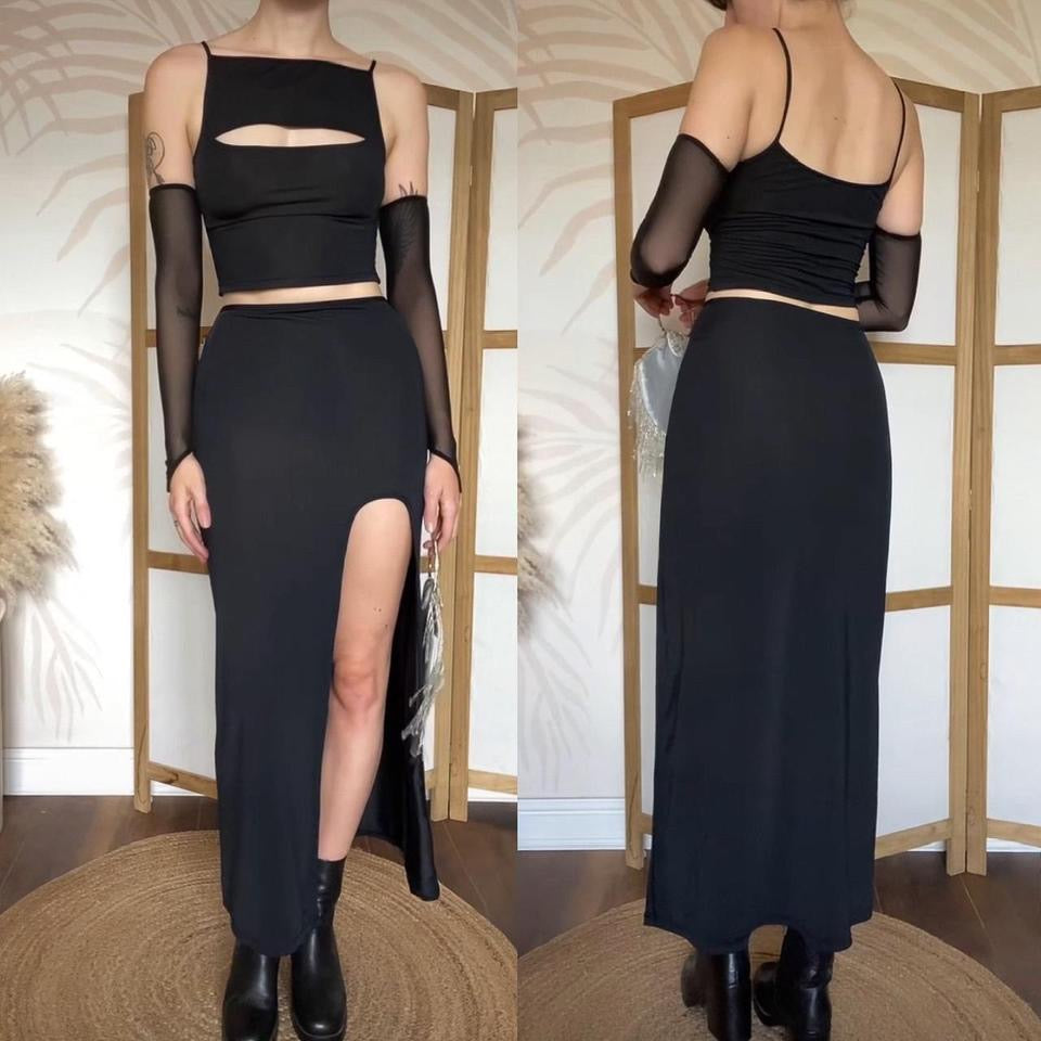 Nick Coleman black stretch cut out 2 piece set uk 10