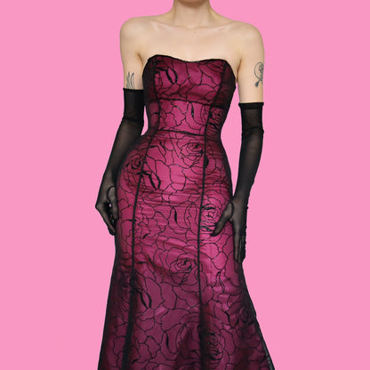 Pink strapless glitter floral evening dress UK 8 & UK 12