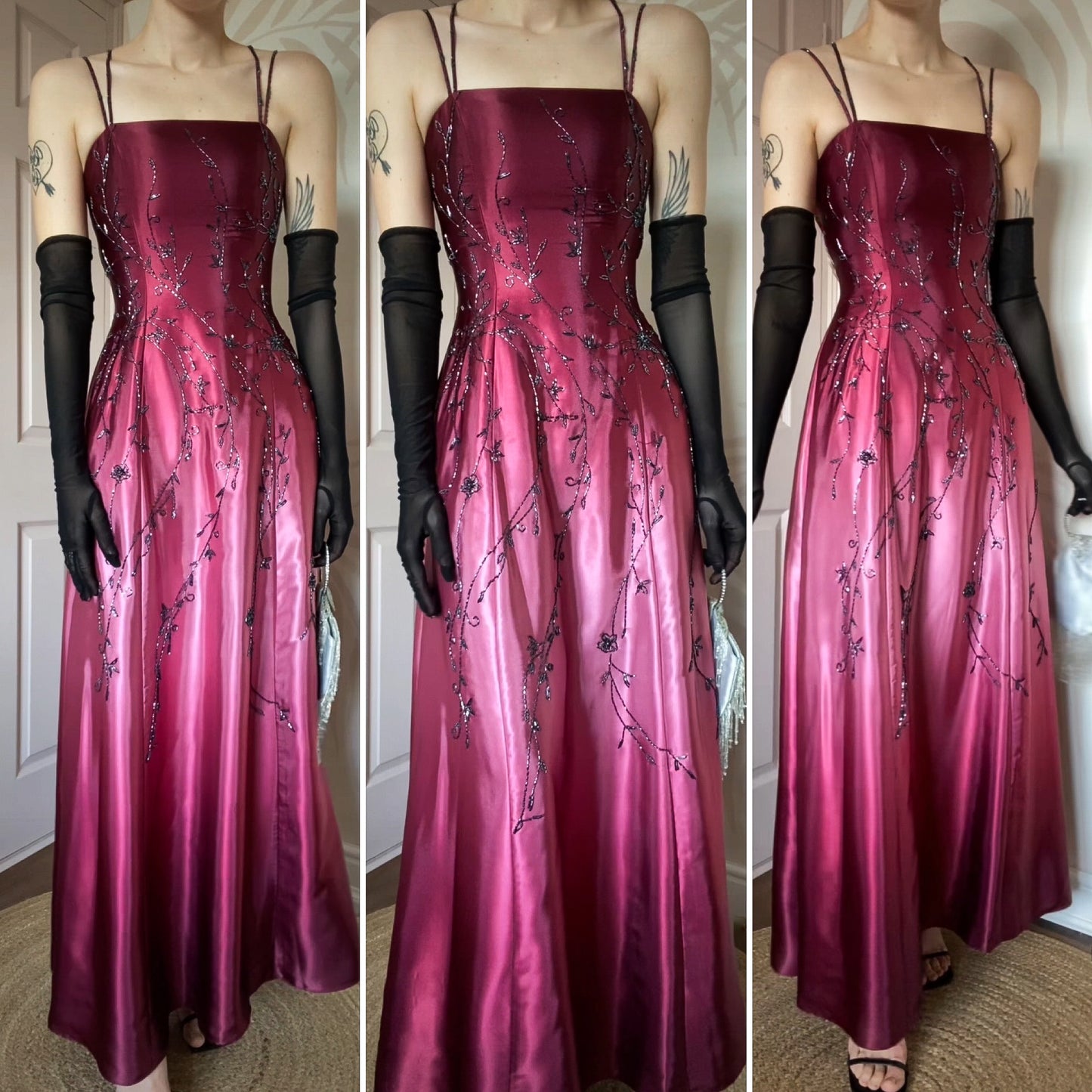 Pink Dave & Johnny satin beaded evening dress UK 8