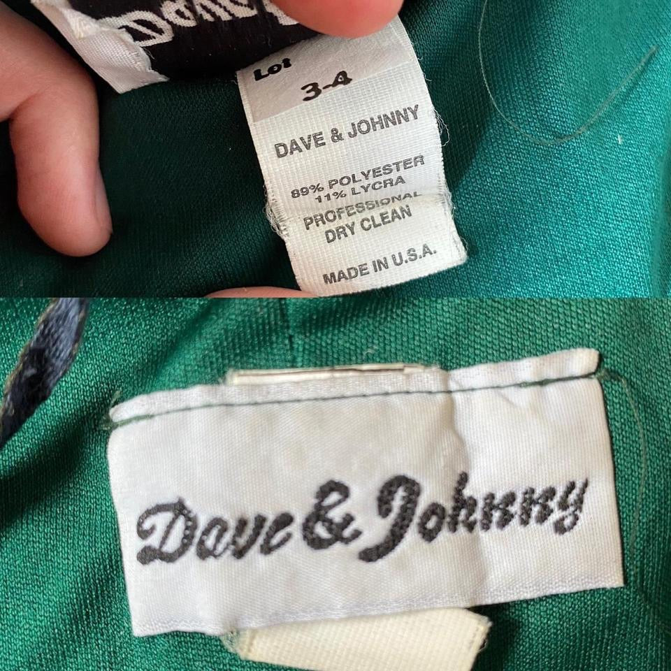 Dark Green Vintage Dave & Johnny Velvet Evening Gown UK 8