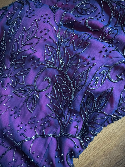 Purple 100% silk beaded evening dress uk 6