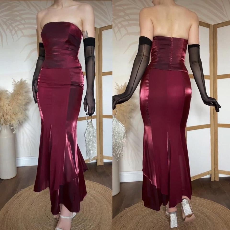 Dark red 2-piece top & skirt set uk 8