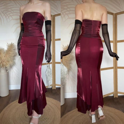 Dark red 2-piece top & skirt set uk 8