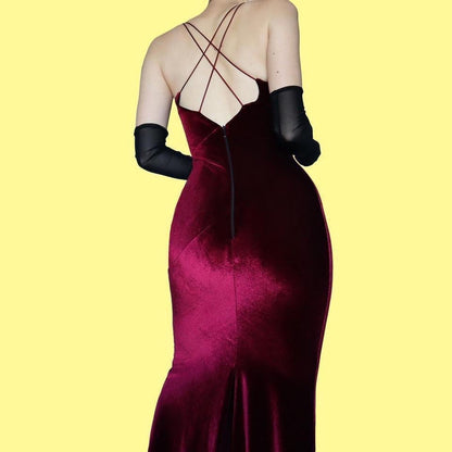 Dark red velvet evening dress UK 10